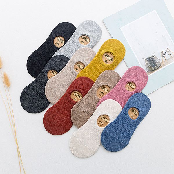 

5 pairs/pack summer cotton women invisible socks candy color breathable silicone non-slip female socks, Black;white