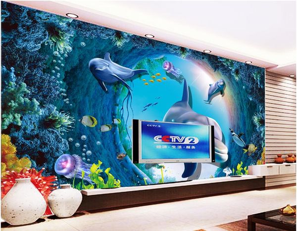 

wdbh 3d p wallpaper custom mural dolphin fish underwater world cave living room home decor 3d wall murals wallpaper for walls 3 d