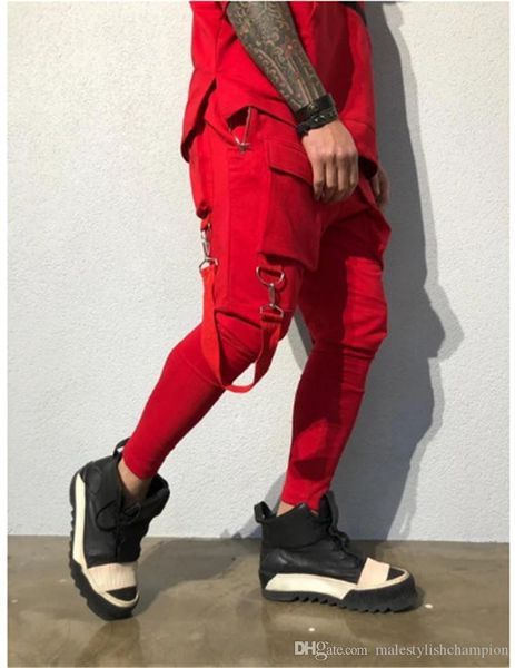 

designer mens pants fashion patchwork slim trousers casual mens skinny pants, Black