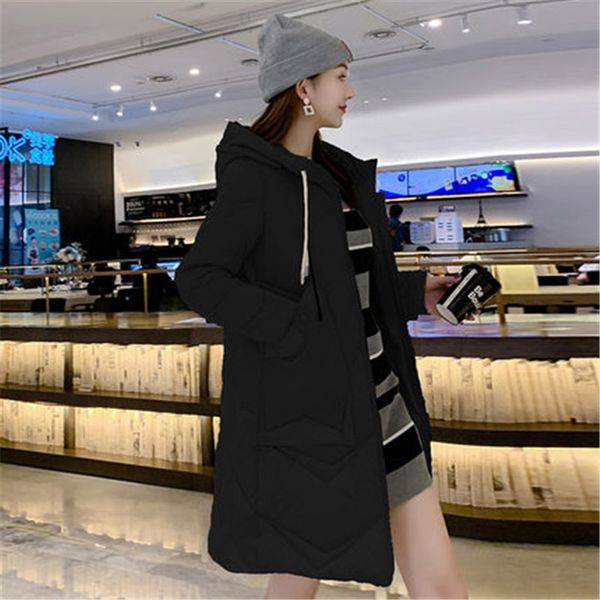 

2019 invierno nuevo abrigo femenino grueso traje de algodÃ³n secciÃ³n larga mujer suelta chaqueta de algodÃ³n femenino, Black