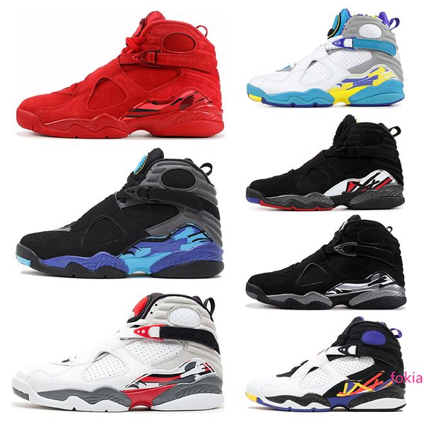 

8 8s mens basketball shoes valentines day aqua white black chrome 3 peat playoff mens trainers sports sneaker size 7-13