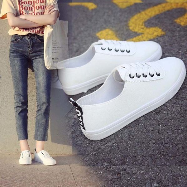 

spring and summer white casual flat shoes female lace-up simple classic breathble pu shoes women sneakers zapatos de mujer, Black