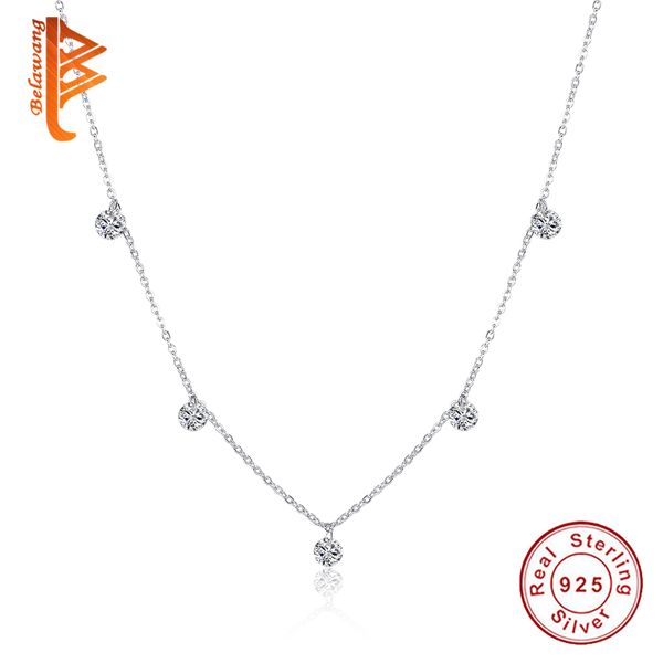 

belawang luxury 925 silver coker rhinestone pendant necklace round crystal women chain sterling-silver-jewelry, Golden;silver