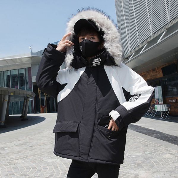 

2019 men's winter fur jacket coats japan style men's cotton warm jacket long-sleeved jackets, Black