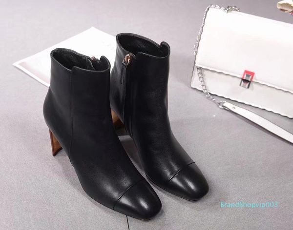 

горячие продажи-квадратный носок высокие каблуки модные пинетки для женщин замша кожа горячая 2017 женская лодыжка t show party boot, Black