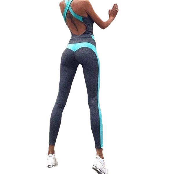 

women jumpsuit training pants casual sportwear sleeveless backless gym running exercise pilates clothes ladies summer homewear, Black;white