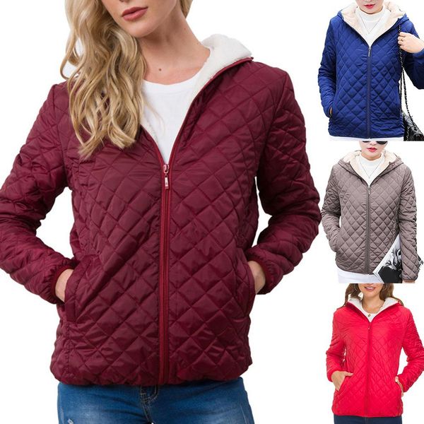 

casual women winter solid color pockets zipper fleece lined warm hooded coat jacket women thicken outerwear solid hooded coats, Black