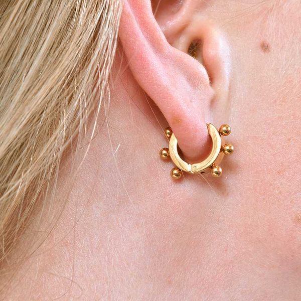 

trendy minimalist multiple ball solid gold color hoop earrings delicate tiny geometric pattern metal earrings unisex, Golden;silver