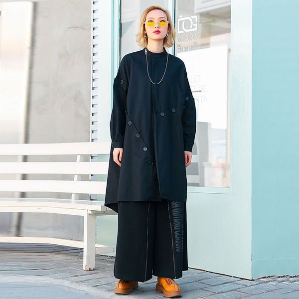 

xitao irregular split trench women plus size fashion new 2019 autumn pocket elegant patchwork ladies style long coat wqr1708, Tan;black