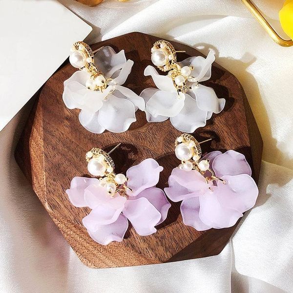 

bohemian flower petal drop earrings for women 2019 fashion korean earrings white purple wedding party jewelry wholesale bijoux, Silver