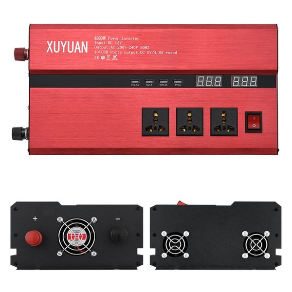 

4000w dual led diaplay car power inverter converter charger adapter modified sine wave with 4 usb port & 3 plug