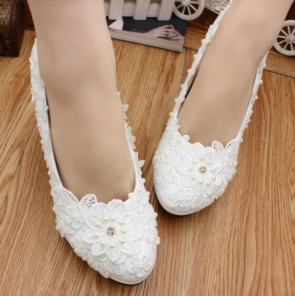 Modern Beads White Lace Low Heel Beach Wedding Shoes Crystal Summer Holiday Seaside Toe Sandals Bridal Shoes Evening Party Prom Women Shoes Bridal