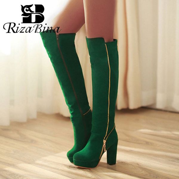 

rizabina woman over knee boot snow fashion winter shoes high heel boots women warm long boot platform footwear size 34-43, Black