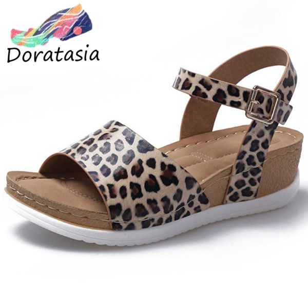 

doratasia comfortable high wedges shoes 2020 summer beach sandals women classic animal prints flat platform sandals, Black