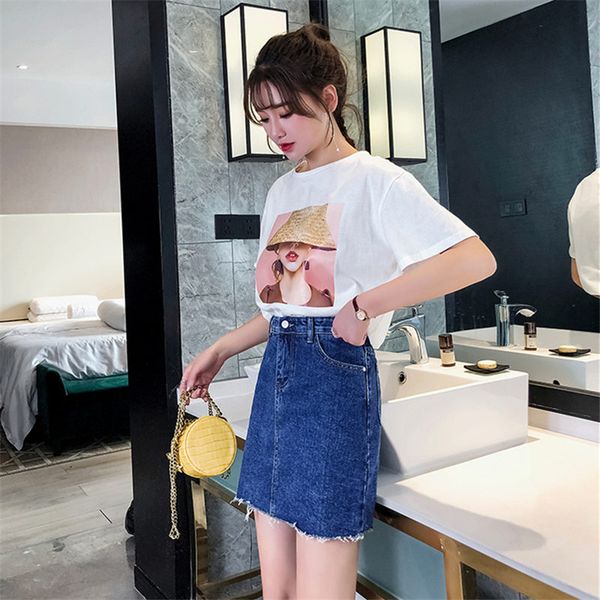 

korea new high waist chic a-line skirt ladies summer slim was thin pockets women jeans skirts elegant fashion mini denim skirt, Black