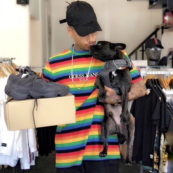 

fw18 sean colorful embroidery purpose tour t-shirt a$ap asap rocky t shirt striped ay tee men casual short sleeved street fashion, White;black