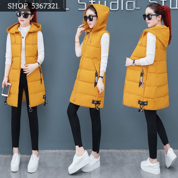 

vest woman winter self-cultivation long fund down cotton vest keep warm thickening loose coat tide, Black;white