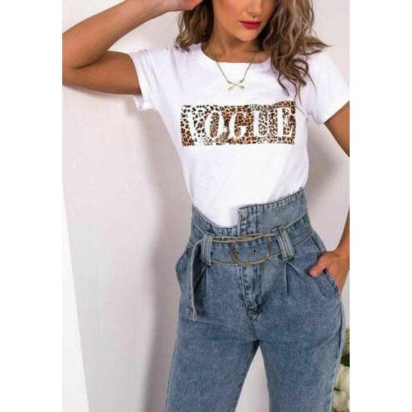 

в качестве женщин дизайнер футболка luxury письмо vogue printed короткие рукава повседневная leopard pattern top тис для лета новых, White