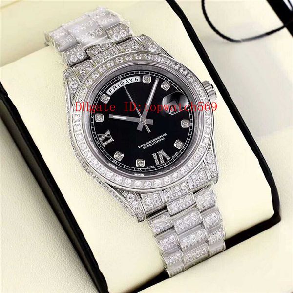 

diamond mens watch luxury watch swiss automatic mechanical 28800 vph 18k platinum 904l stainless steel sapphire crystal diamond bracelet, Slivery;brown