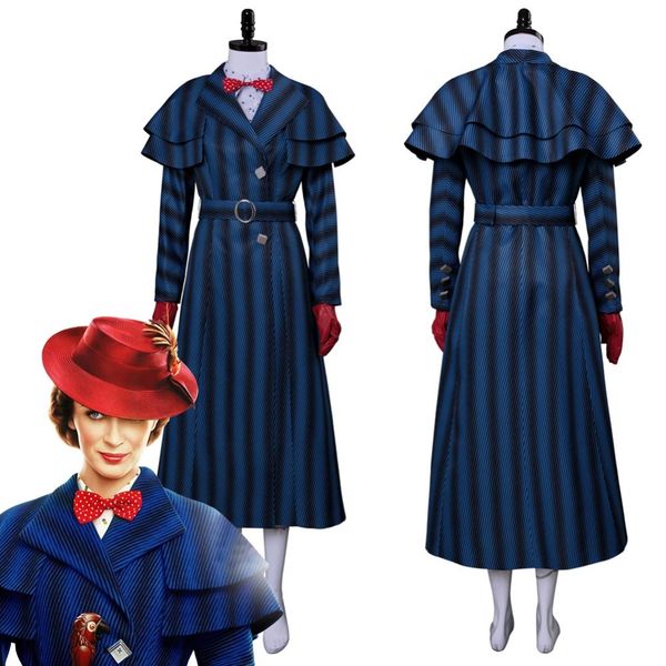 

2018 mary poppins returns cosplay mary poppins costume dress coat for women halloween carnival costumes clothing, Black