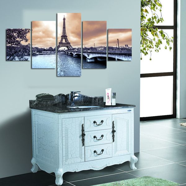 

canvas home decor frame painting wall poster 5 panel eiffel tower european cities construction landscape pictures printed no frame