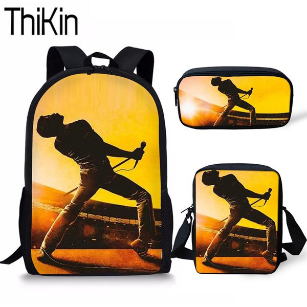 

thikin children school bags queen band bohemian rhapsody print large shoulder backpack 3pcs/set students bookbag kids custom