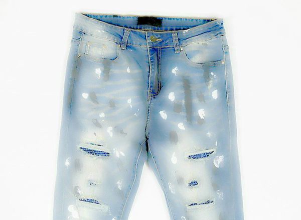

luxury designer jeans elastic water drilling splash ink jeans fashionable arn mens casual pants skinny jeans new arrival, Blue