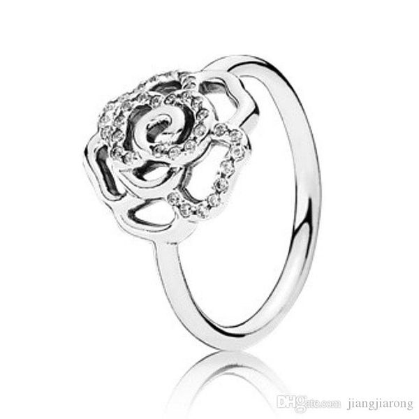 

pr05 zircon rose flower size 6-9 big brand 925s silver ring diamond sell single lover christmas gift pandor ring