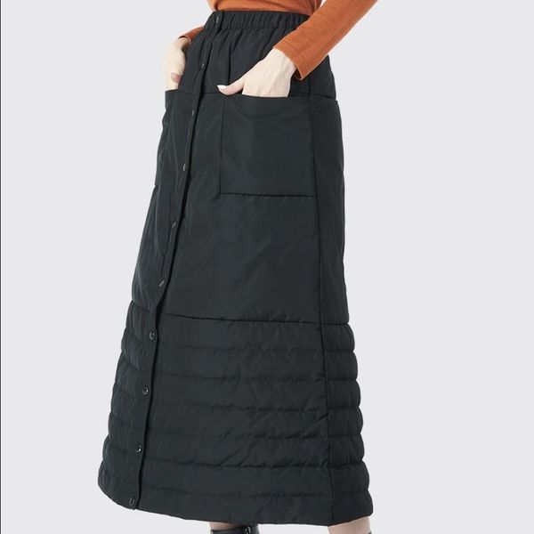 

black down cotton plus size 4xl vintage 2019 high waist autumn winter casual a-line warm thick womens skirt