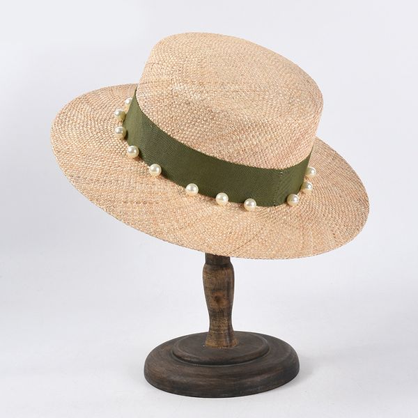 

grade pearl design precious treasure grass hat female summer sun hats fashion ladies dress up cap holiday beach party hats, Blue;gray
