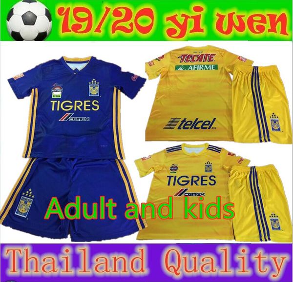 

7 star 2019 2020 and kids uanl tigres tigres soccer jerseys 19 20 mexico club maillot de foot gignac football kits shirts, Black;yellow