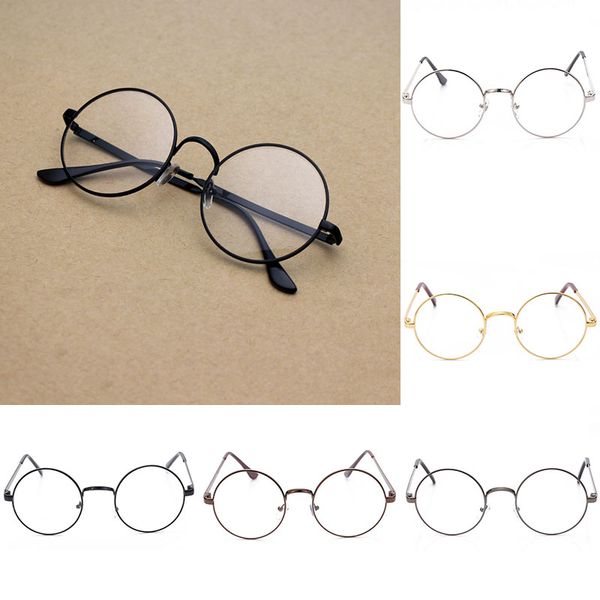 

retro fashion round spectacle frame eyeglasses decorative glasses large round transparent lens glasses metal eyeglass, Black