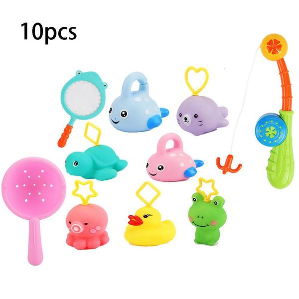 

cute animal frog sprinkler 10pcs squeaky fishing game baby bathing education interactive toy