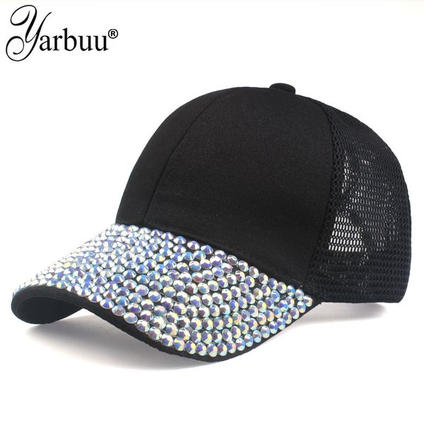 

yarbuu] 2018 new fashion women baseball caps with diamond net caps summer snapback mesh trucker hat casual girls adjustable cap, Blue;gray
