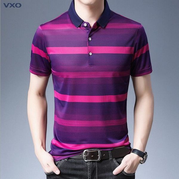 

vxo men business casual shirts stripe cotton tee shirt homme slim fit short-sleeve camisa brand shirt 73621, White;black