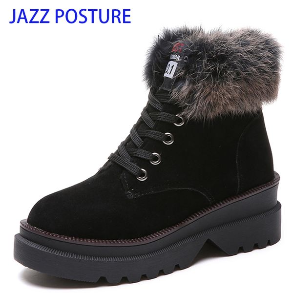 

winter boots women's wedge women's boots 2020 fashion warm fur snow non-slip warm z357, Black
