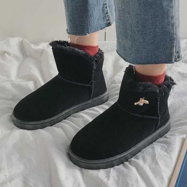 

winter snow boots suede solid color pin buckle detail ankle boots non-slip rubber round head rubber flat with black brown