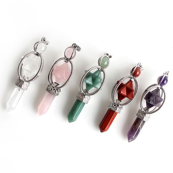 

1pc natural stone quartz amethysts aventurine star arrow shaped women necklace pendant, Silver