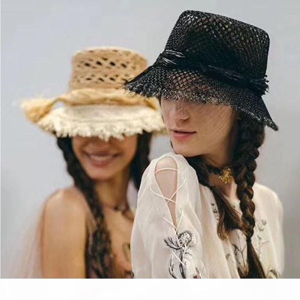

woven hats caps women show raffia straw hat trend wide brim hats sunshade hat lady avant-garde fashion beach hat travel essential anti-uv, Blue;gray