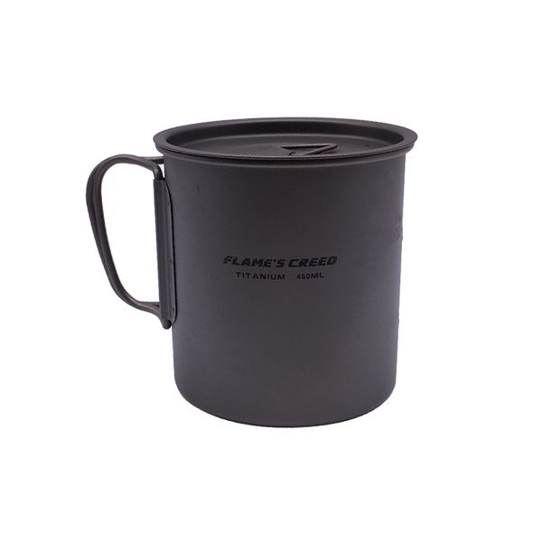 

flame's creed cup 450ml titanium cup outdoor water portable camping tableware picnic water mug with lid foldable handle
