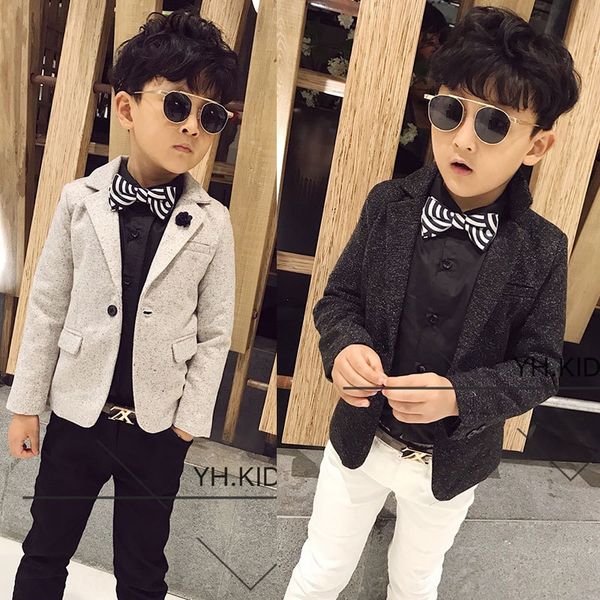 

7b3nq children's coat 2019 autumn boy's handsome lapel small suit long sleeve children's dress suit suits for boys and girls, Blue;gray