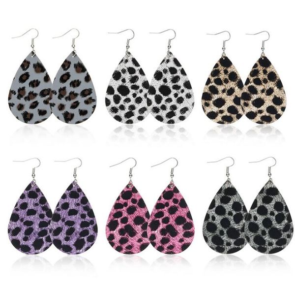 

модные 6colors водослива кожа pu серьги мотаться леопардовый мех кожа уха крюк eardrop шарм подвеска серьги для женщин ювелирные подарки, Silver