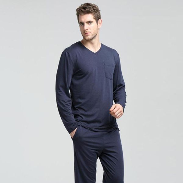 

plus size autumn modal deep blue mens pajamas sets simple casual long-sleeved cozy sleepwear for male pijamas hombres corto, Black;brown