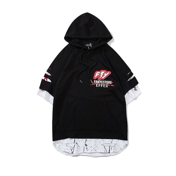 

brand men's t-shirt new fashion hip hop popular logo short - sleeved t-shirt men's original loose hooded t-shirt 2 color selected, White;black