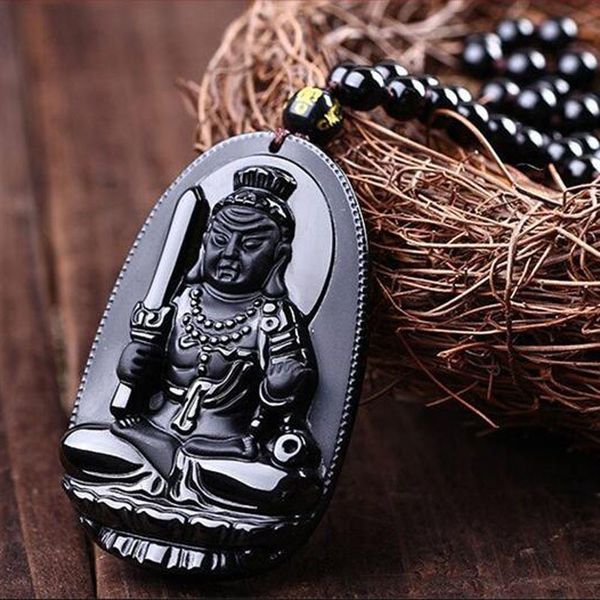

yu xin yuan fine jewelry natural black obsidian carved pusa lucky amulet pendant jade necklace women men jade jewelry, Silver