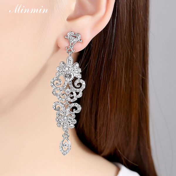 

minmin vintage black long drop chandelier earrings for women gold/silver color rhinestone dangle earrings wedding jewelry meh948