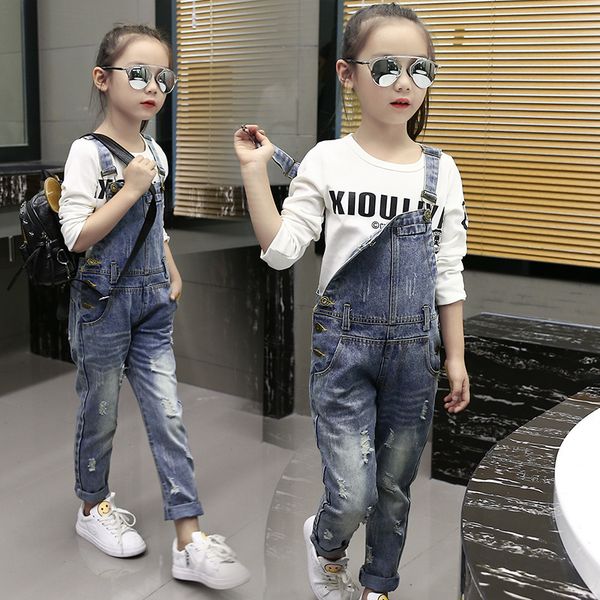 

Children's Clothing Ripped Jeans Baby Girl Leisure Denim Overalls Jeans, Gray