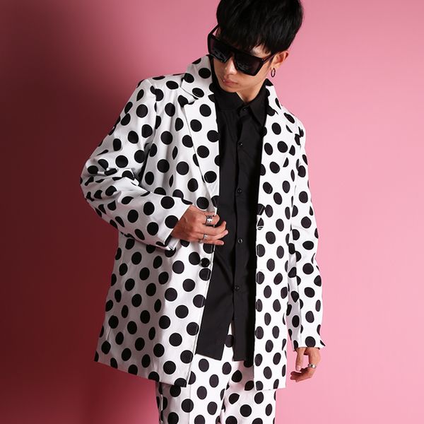 

men's suits & blazers men dot casual jacket male high street hip hop loose stage costumes fashion suit coat blazer masculino, White;black