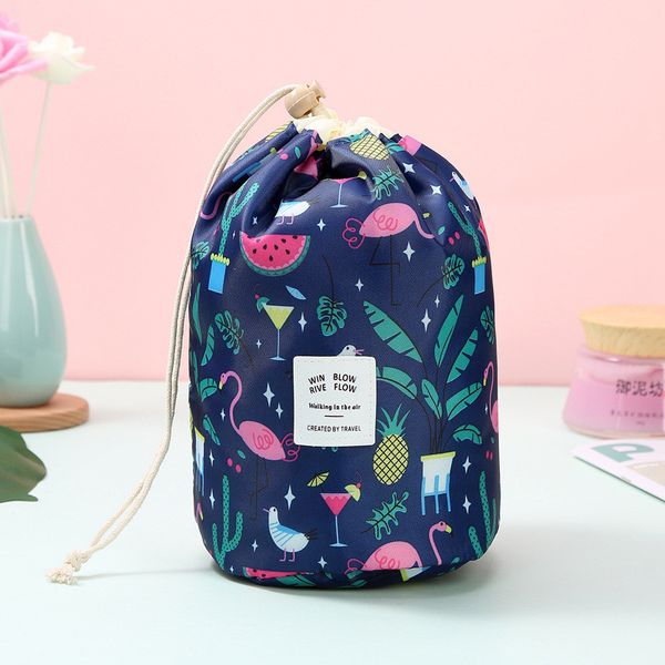 

women cosmetic bag barrel shaped makeup bag oxford cylinder drawstring travel storage bags cartoon cactus flamingo flower 9 colors d1201, Black