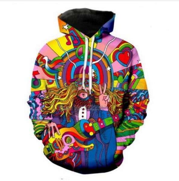 

new fashion sweatshirt men / women 3d hoodies print hippie musician slim stylish hooded hoodies lrs089, Black